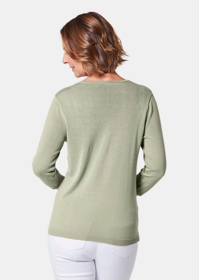 Ongecompliceerde pullover met een V-hals - grijsgroen - Gr. 38 van Goldner Fashion