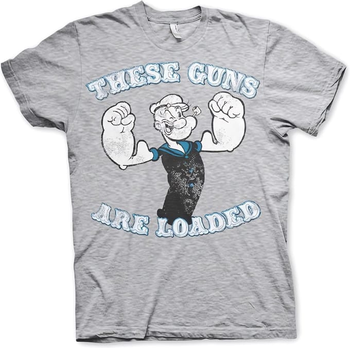Popeye T-shirt ‘These Guns Are Loaded’ in heathergrijs