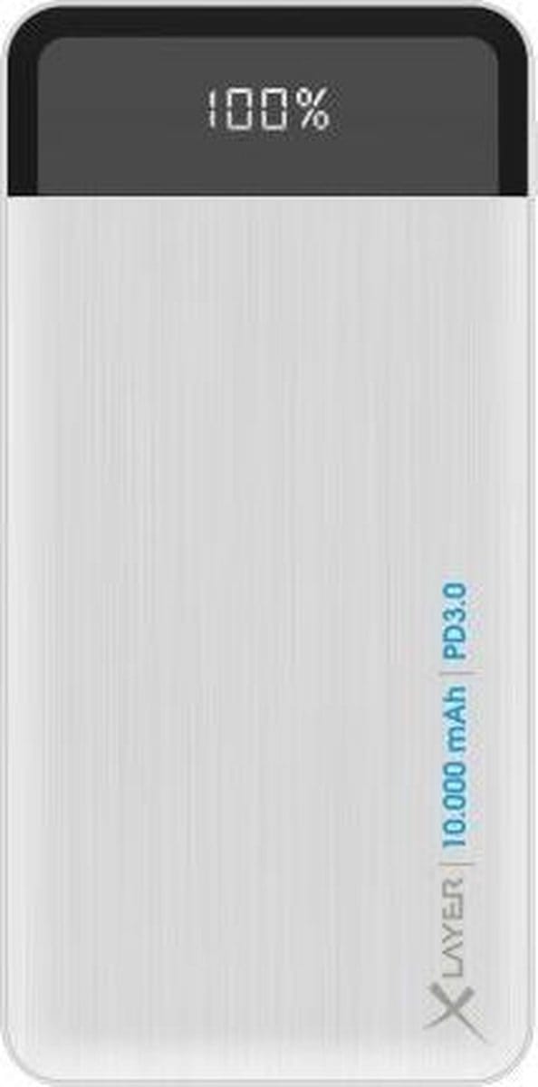 XLayer 10.000 mAh powerbank - USB-C PD 18 W - USB Quickcharge 18W - Display - aluminium - Zilver