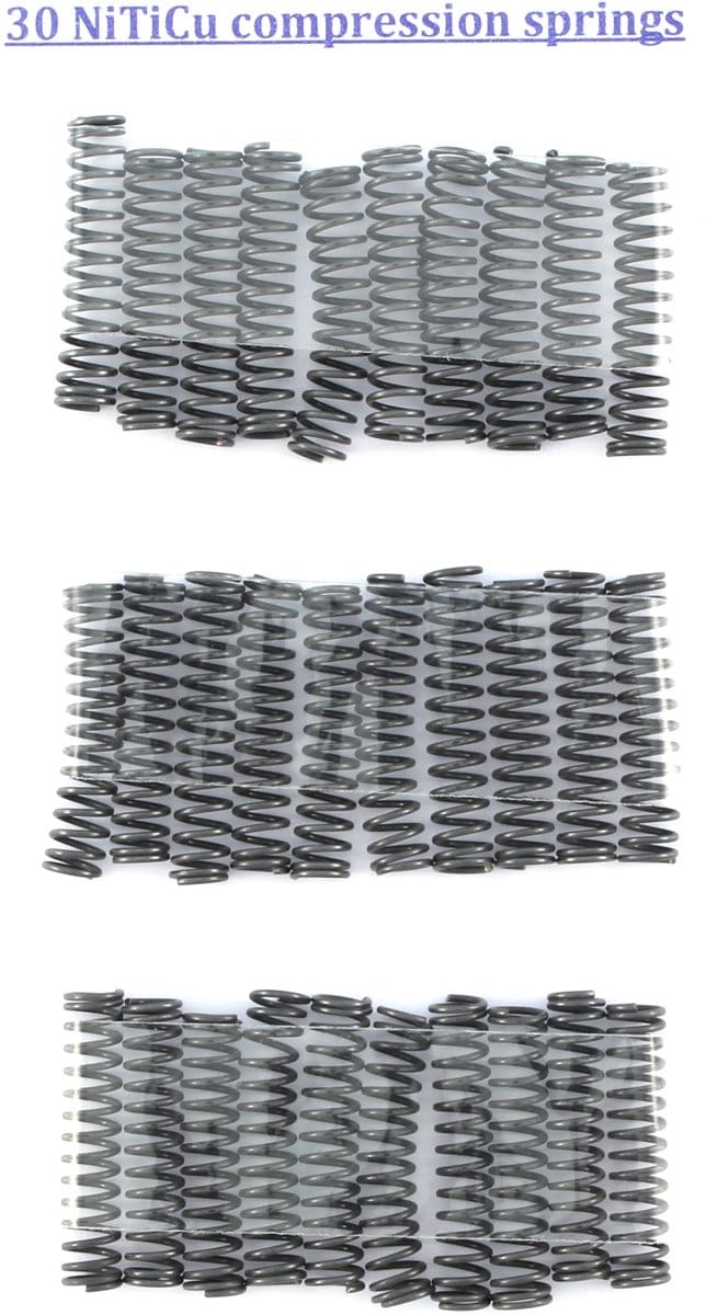 30 Nitinol veertjes, vormgeheugenlegering NiTiCu, 70 °C activering
