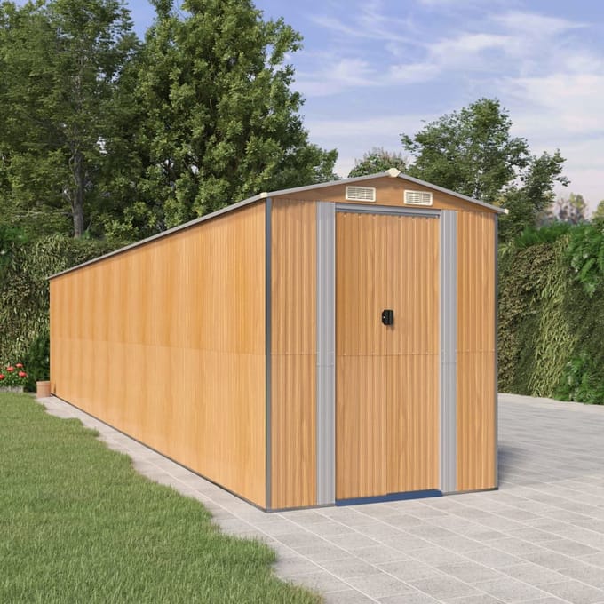 vidaXL - Tuinschuur - 192x938x223 - cm - gegalvaniseerd - staal - lichtbruin