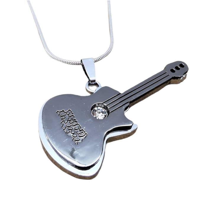 Edelstaal hanger, grote Gitaar met kristal in midden