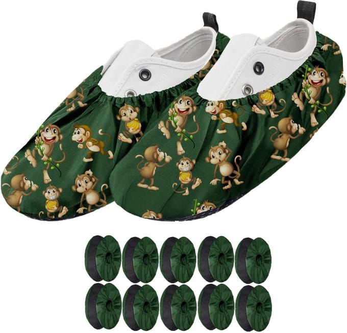FEROCITY - Schoenovertrekken - Antislip, herbruikbaar - Unisex - Kinder - EU 25-30, 5 paren - Polyester - Apen