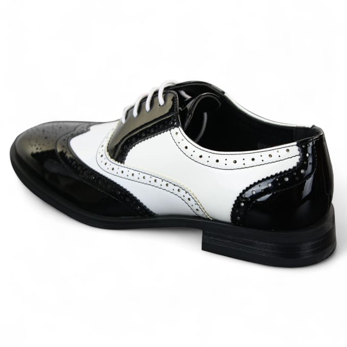 Herenschoenen met vetersluiting, zwart/wit, brogues, nette schoenen