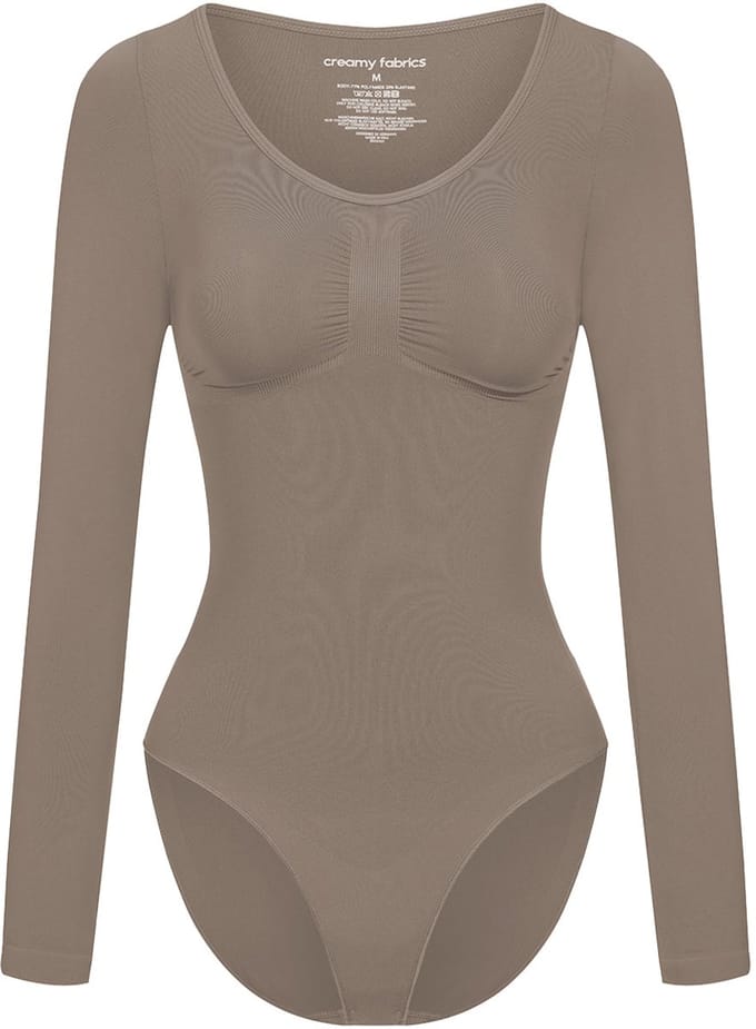 cfab - Bodysuit met corrigerende werking, lange mouwen en onderrok - Taupe - M