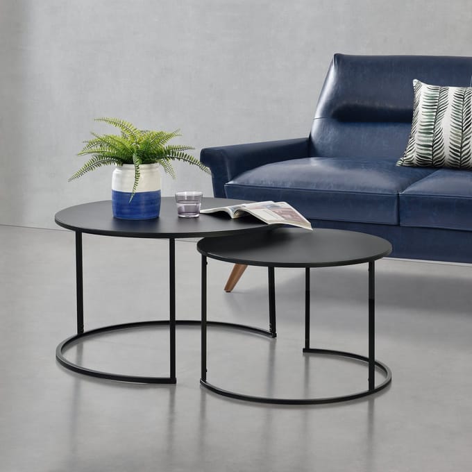 Salontafel Korenica metaal rond set van 2 zwart