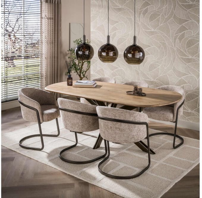 Eettafel Cliff ovaal mangohout 215x105x77 cm - zandkleur