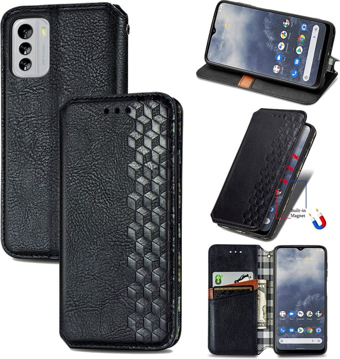 Luxe PU Lederen Ruitpatroon Wallet Case voor Nokia G60 _ Zwart