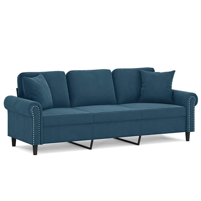 vidaXL - Driezitsbank - met - sierkussens - 180 - cm - fluweel - blauw