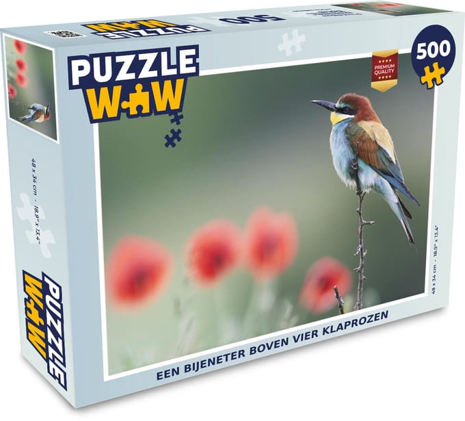 Puzzel Een Bijeneter boven vier klaprozen - Legpuzzel - Puzzel 500 stukjes
