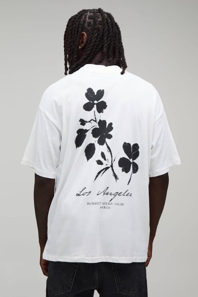 Wit Oversized T-shirt Met Vervaagde Bloemenprint | White | Size XL