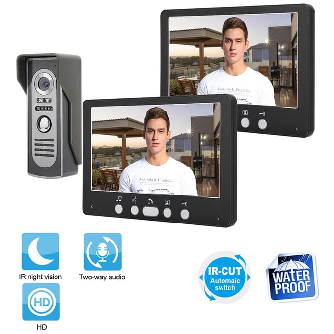 Black 7in TFT Camera 2 Monitors Video Doorbell Intercom Night View System 815m12