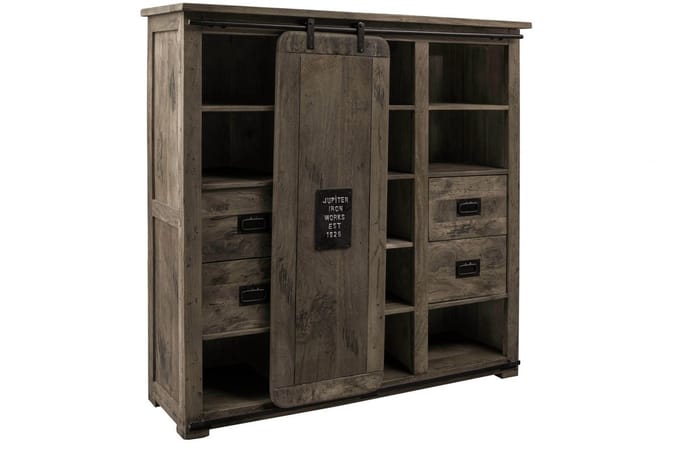 MASSIVMOEBEL24.DE mango highboard grijs 142x45x147 (BxTxH) gelakt volledig massief gemonteerd RAILWAY #262