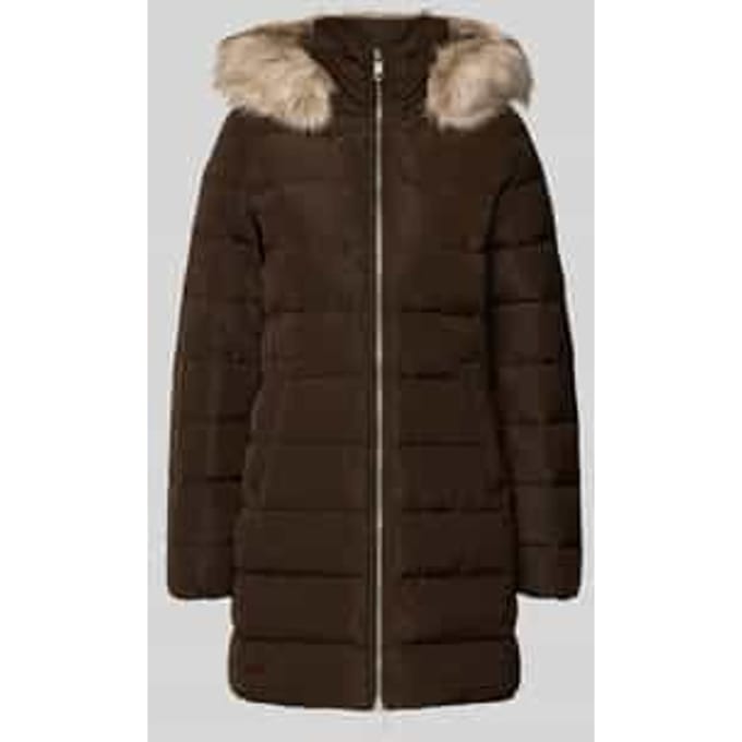 Slim fit lange donsjas met afneembaar imitatiebont