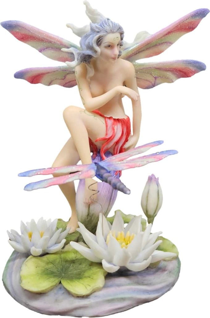 Elfen beeldje huis decoratie - Elfje polyresin 18 cm met libelle