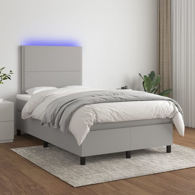 vidaXL - Boxspring - met - matras - en - LED - stof - lichtgrijs - 120x200 - cm
