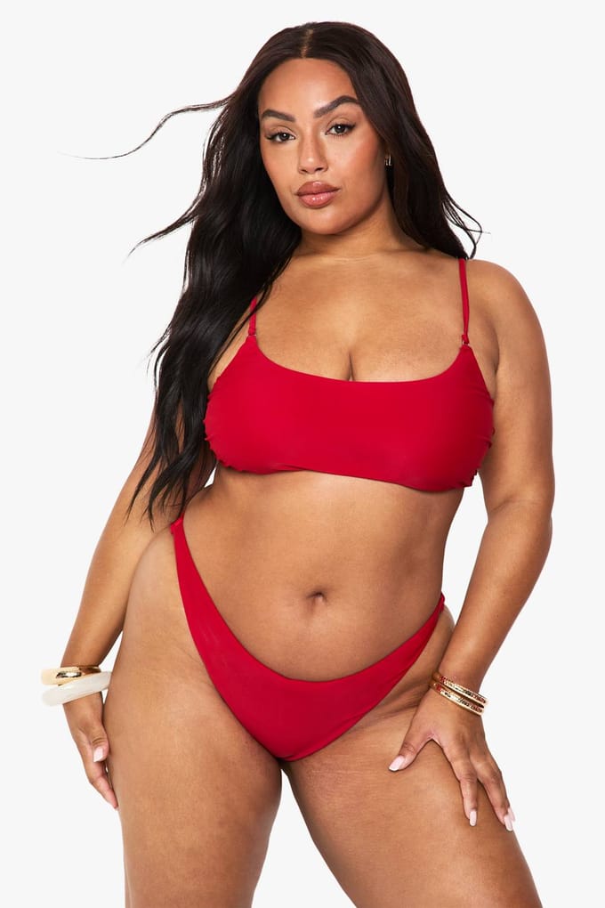 boohoo Dames Plus Zwemkleding Essentials V-front slip | Red | Maat: 22