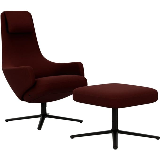 Vitra - Repos Fauteuil & Ottoman - basic dark gepoedercoat - Cosy2 kastanje - Zithoogte 45 cm - rood