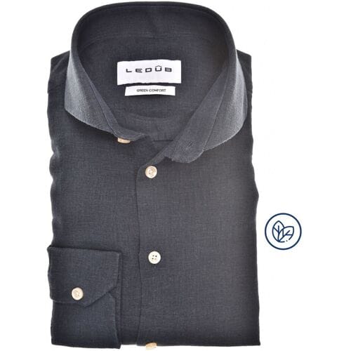 Ledûb Overhemd Slim Solid Color Linnen Blend Navy / male