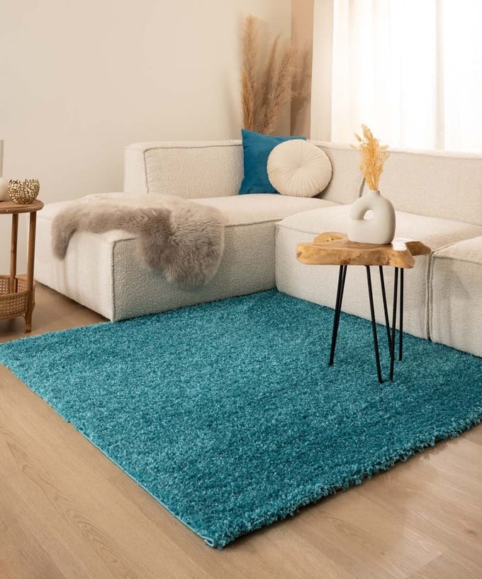 Vierkant hoogpolig vloerkleed - Shaggy Trend turquoise 100x100