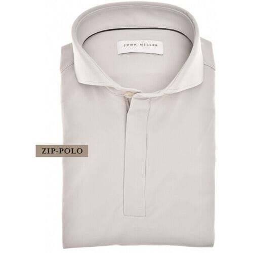 John Miller Polo Solid Color Hyperstretch Zip Cutaway Collar Licht Grijs / male