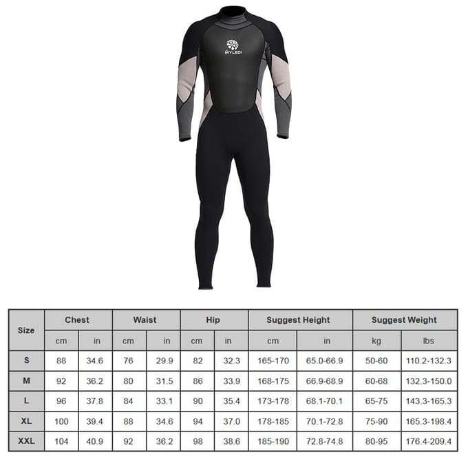Combinaison de plongée complète pour hommes, 3mm, fermeture éclair au dos, pour natation, surf, plongée en apnée XL gray