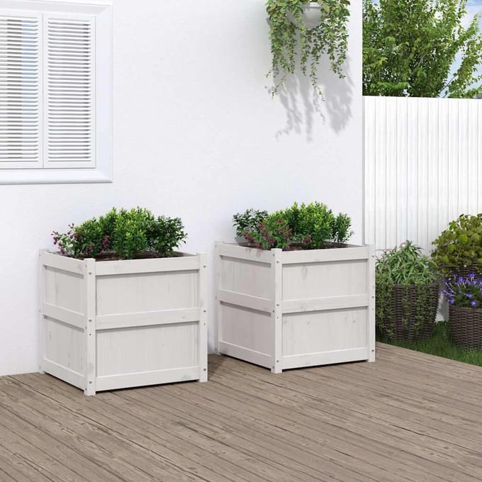 vidaXL - Plantenbakken - 2 - st - cm - massief - grenenhout - wit