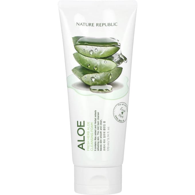 Nature Republic, Mousse nettoyante aux herbes fraîches, Aloe, 160 ml (170ml) white