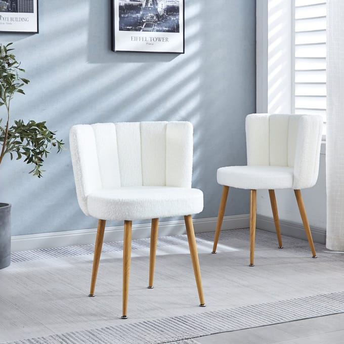 MIVRAY Eetkamerstoel Set Van 2 - Ergonomisch Met Comfortabele Rugleuning - Voor Eetkamer En Woonkamer - Teddy Wit