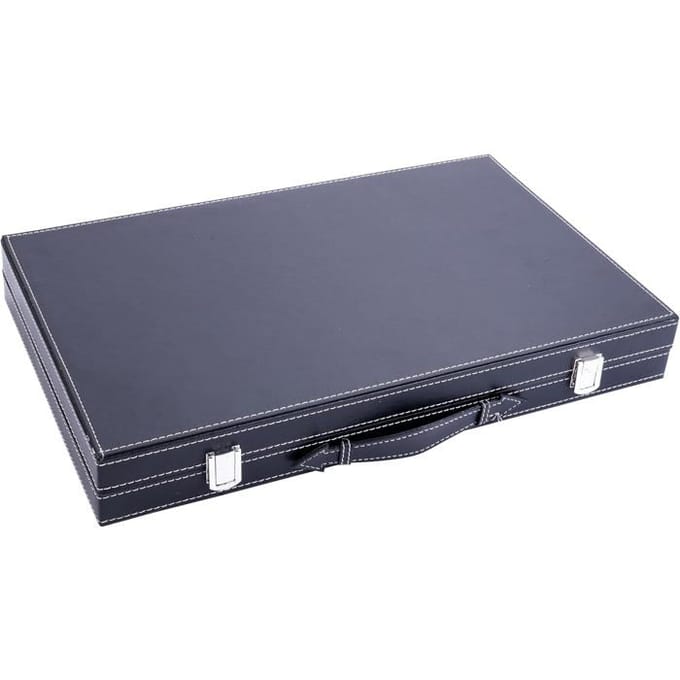 Backgammon 15 inch - Rood, Zwart & Wit Gestikt Bord - Kunstlederen Koffer met Handvat - Engelhart