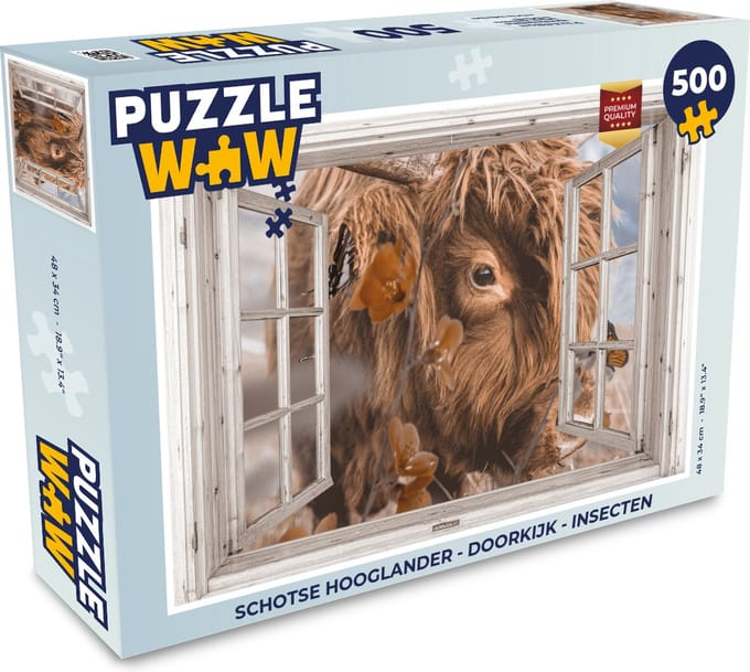 Puzzel Schotse hooglander - Doorkijk - Insecten - Legpuzzel - Puzzel 500 stukjes