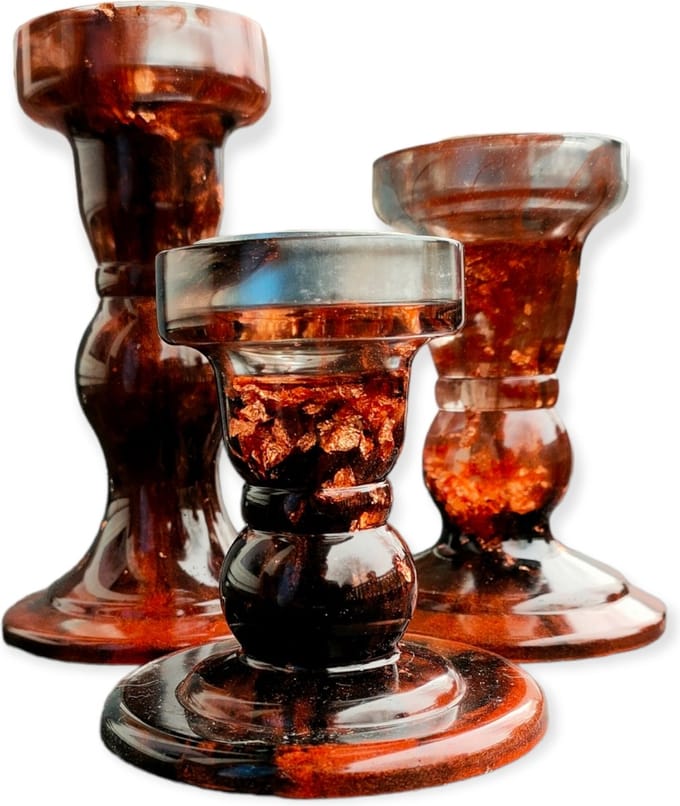 Resin Art JR: Set van 3 kandelaars (Black & Copper)