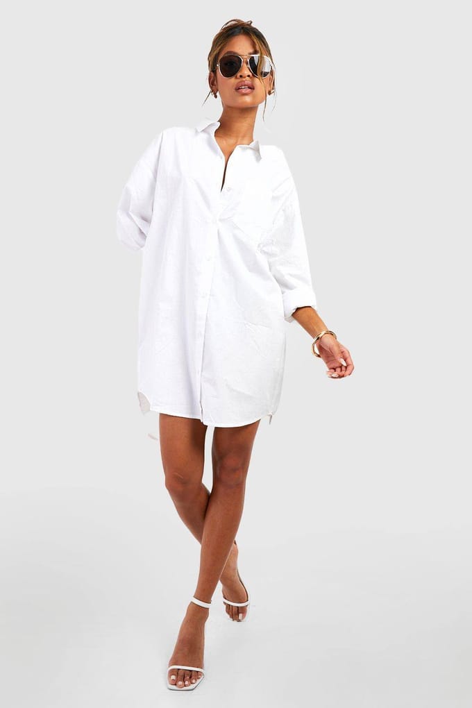 boohoo Dames Cotton Poplin Ultieme Oversized Shirtjurk | Wit | Maat: 36