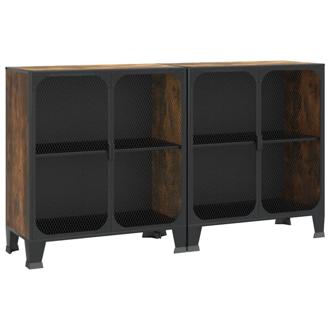 vidaXL - Opbergkasten - 2 - st - 72x36x82 - cm - metaal - en - MDF - rustiek - bruin