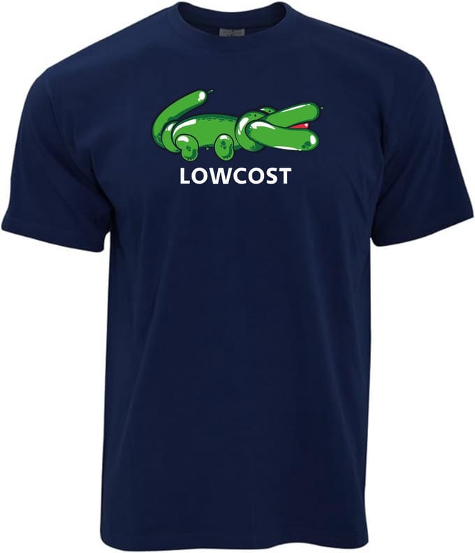T-shirt navy – lowcost ballon –parodie logo van Lacoste / maat M van Shirtmakelaar