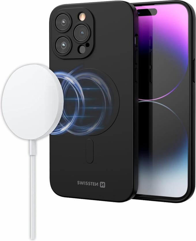 Swissten Apple iPhone 14 Pro hoesje met MagSafe - Siliconen - Zwart