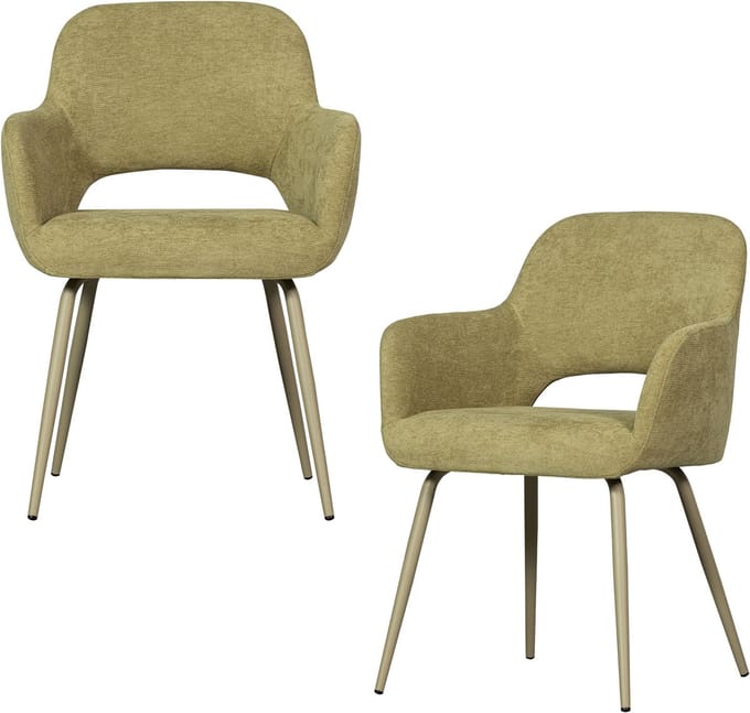 WOOOD Jenny Eetkamerstoelen - Polyester - Sage - Set van 2