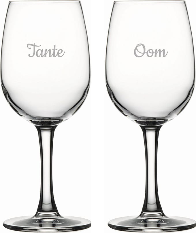 Gegraveerde witte wijnglas 26cl Tante & Oom