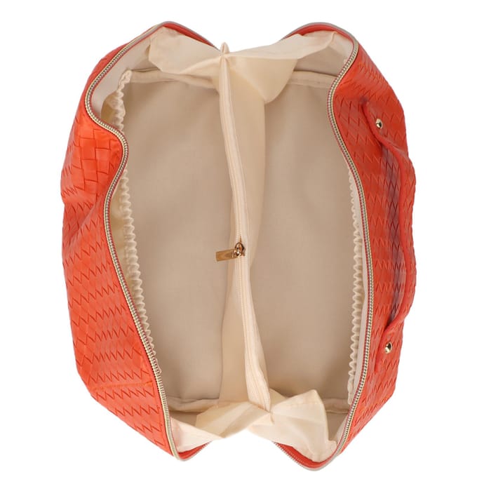 Make-up Reistas PU Leer Grote Capaciteit Geruit Multifunctioneel Waterdicht Cosmetische Tas Oranje red
