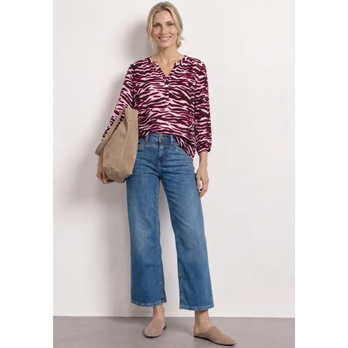Shirt met gespleten hals en structuurmix