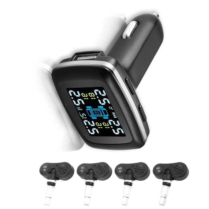 Auto Intelligente TPMS Sigarettenaansteker Bandenspanningscontrolesysteem met 4 Interne Sensoren black