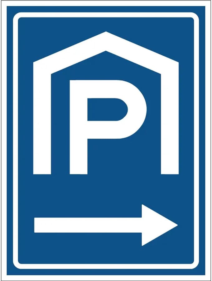 Parkeergarage rechts bord | gecoat dibond materiaal | 40 x 30 cm
