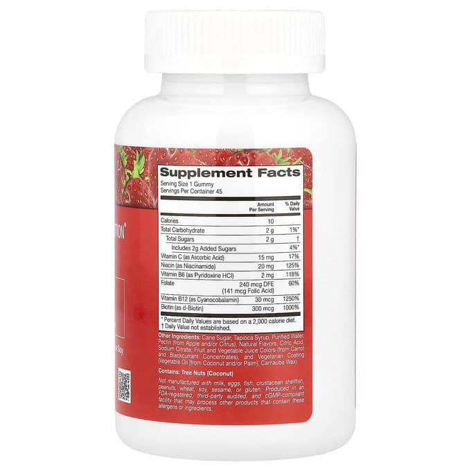 California Gold Nutrition, gummies au complexe de vitamine B, saveur fraise, 45 gummies végétaux