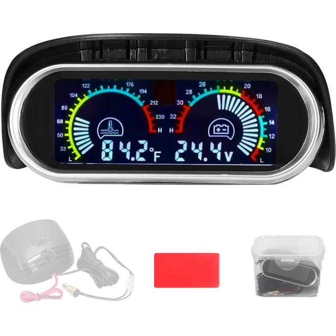 2 in 1 universele auto digitale meter watertemperatuur spanningsmeter voltmeter 936V met 18NPT zwart