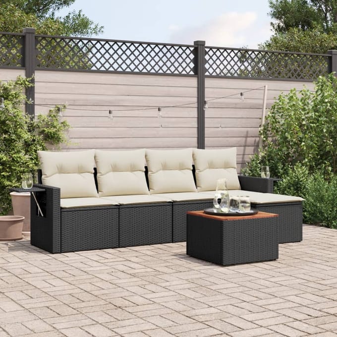 vidaXL - 6-delige - Loungeset - met - kussens - poly - rattan - zwart