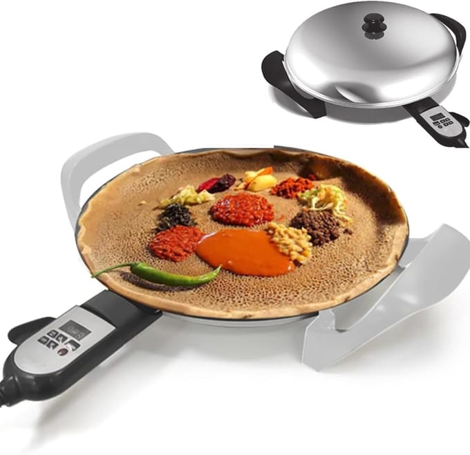 Elektrische Bakplaat - Crêpemaker Pannenkoeken - Ethiopische Injera - Instelbare Digitale Warmte - 40cm Diameter