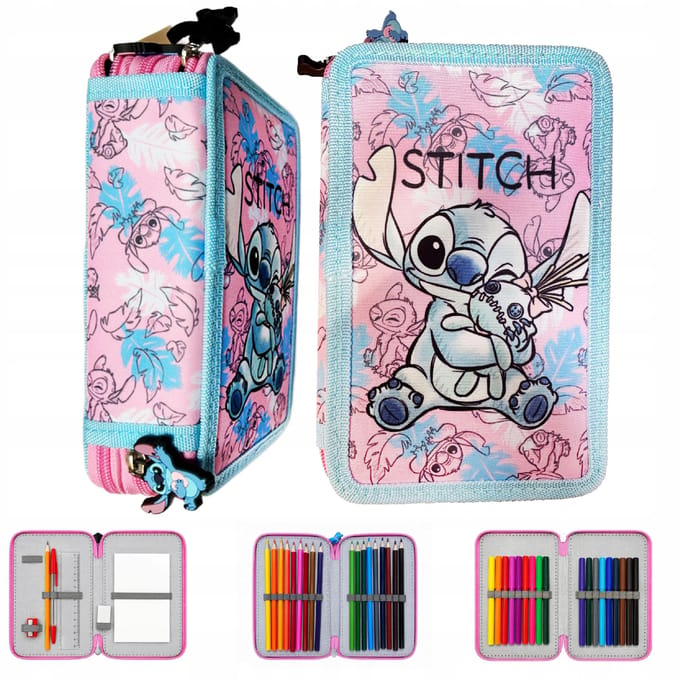 Disney Stitch I Lilo Trousse à Crayons Trois Compartiments Avec Fournitures Pour Fille