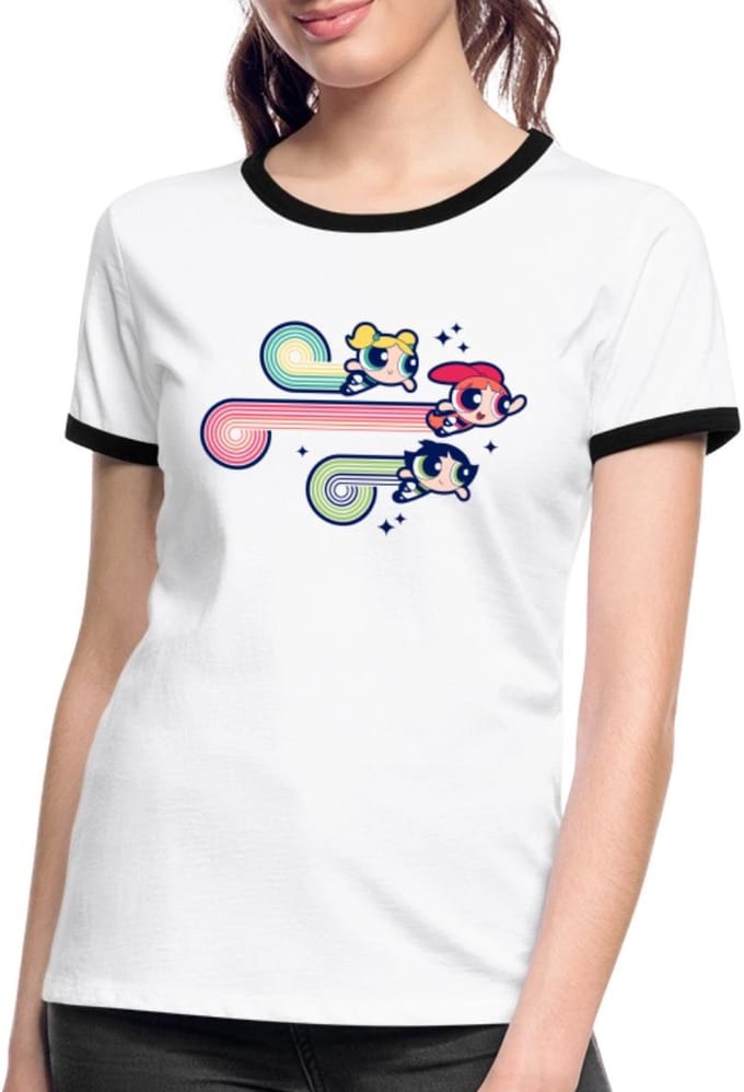 Powerpuff Girls Retro Vrouwen Contrast Shirt