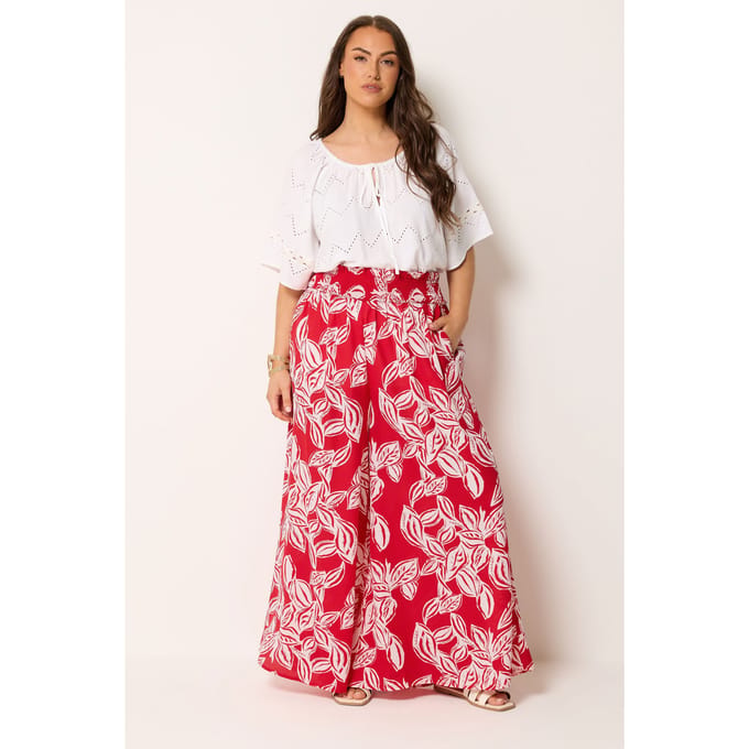 Yours Rode Palmblad Broek Met Wijde Pijpen Size Regular > 42