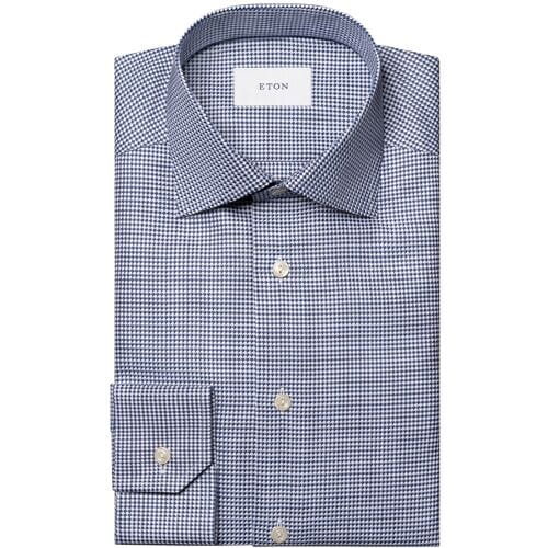 Eton Overhemd Luxury Organic Cotton King Twill Houndstooth Texture Donker Blauw / male